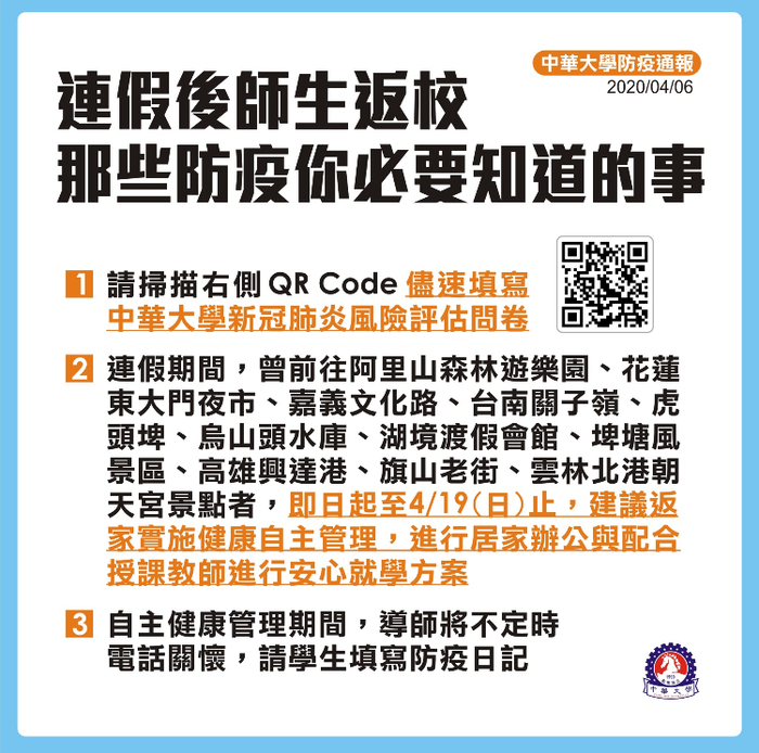 【防疫通報】連假後師生返校要知道的事圖片